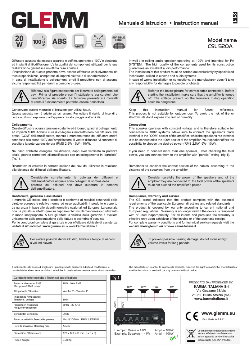 Page 1 of the manual User Manual Glemm CSL 520A
