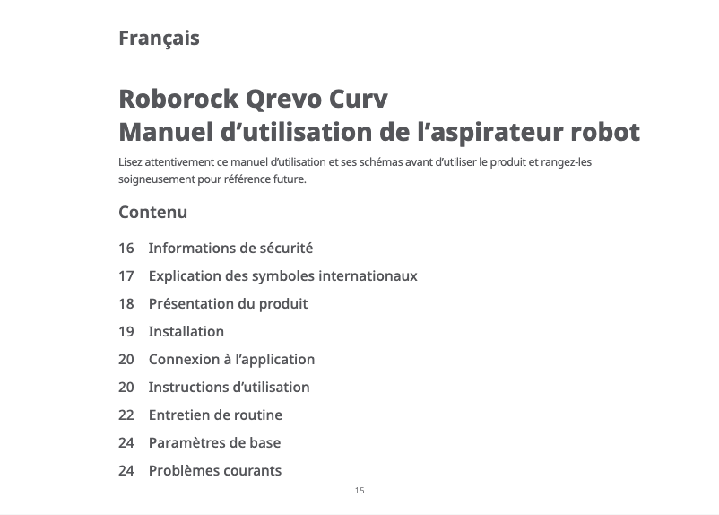 Page 1 of the manual User Manual Roborock Qrevo Curv