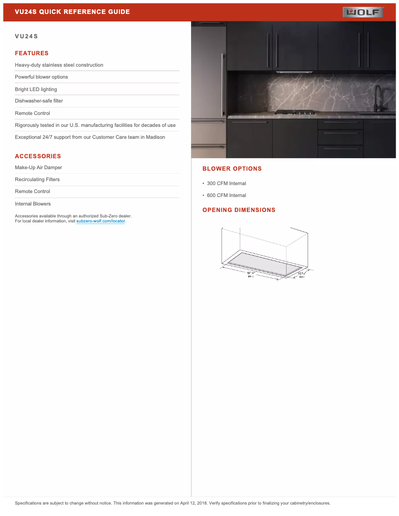 Page 1 of the manual Technical Sheet Wolf VU24S