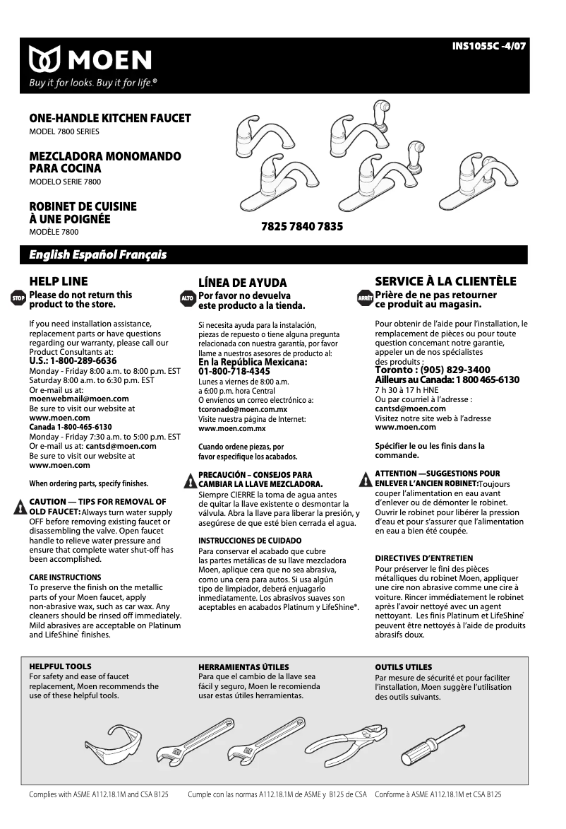 Page 1 of the manual User Manual Moen Camerist 7825