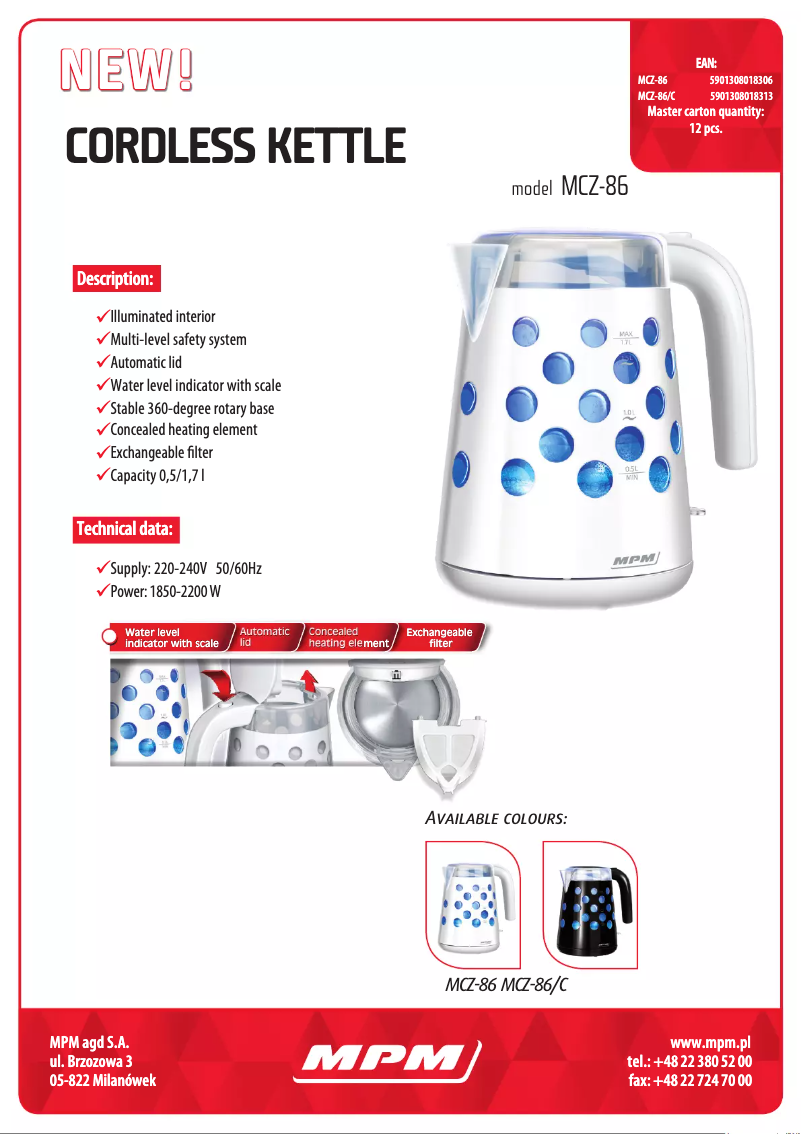 Page 1 of the manual Technical Sheet MPM MCZ-86