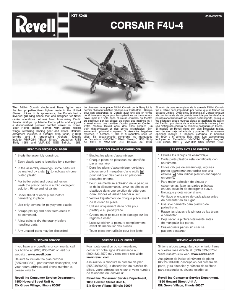 Page 1 of the manual User Manual Revell Vought F4U Corsair