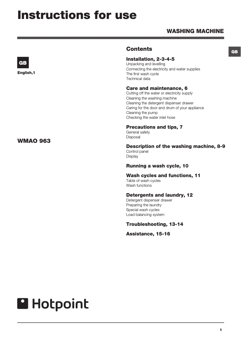 First page image of the manual for WMAO 963