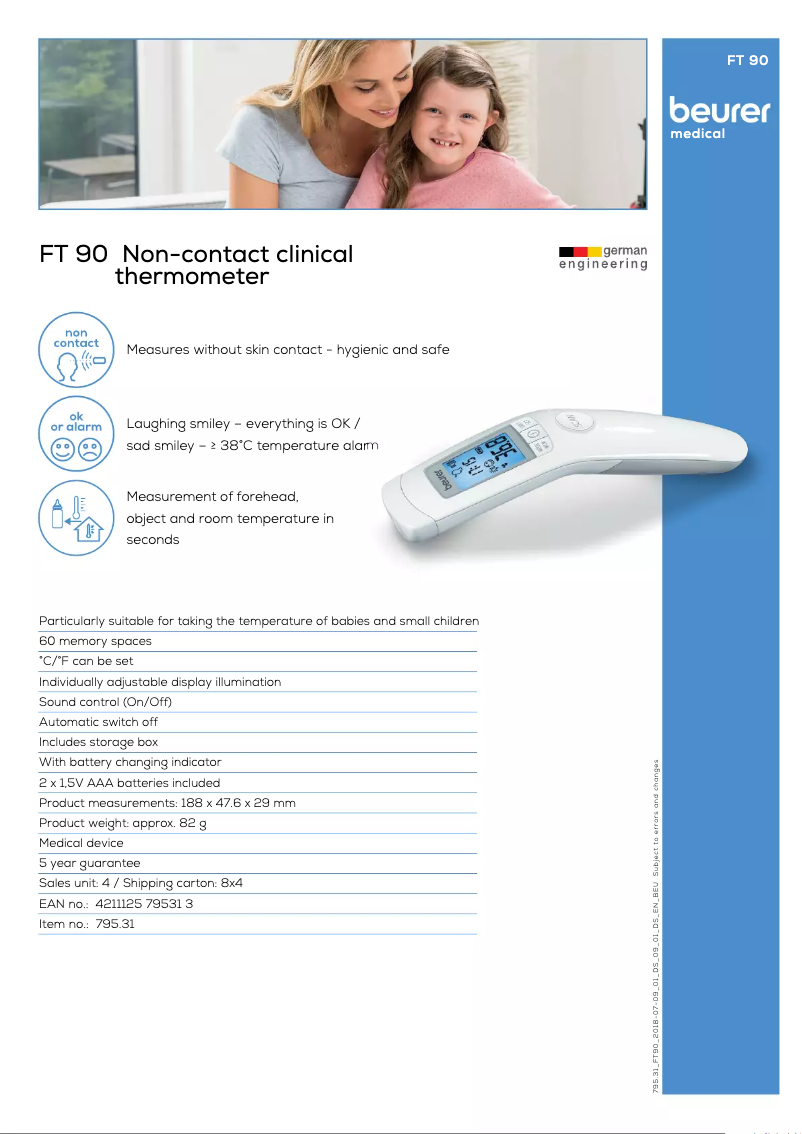 Page 1 of the manual Technical Sheet Beurer FT 90