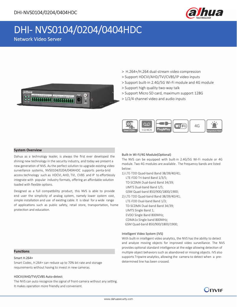 Page 1 of the manual Technical Sheet Dahua Technology NVS0104