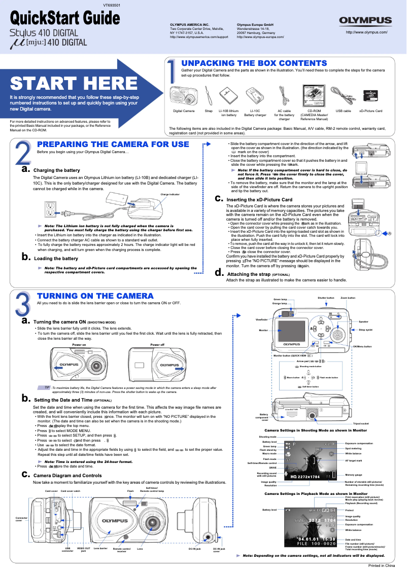 First page image of the manual for µ 410 Digital