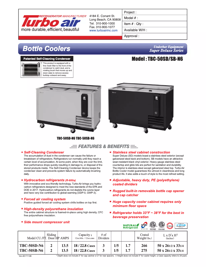 First page image of the manual for TBC-50SB