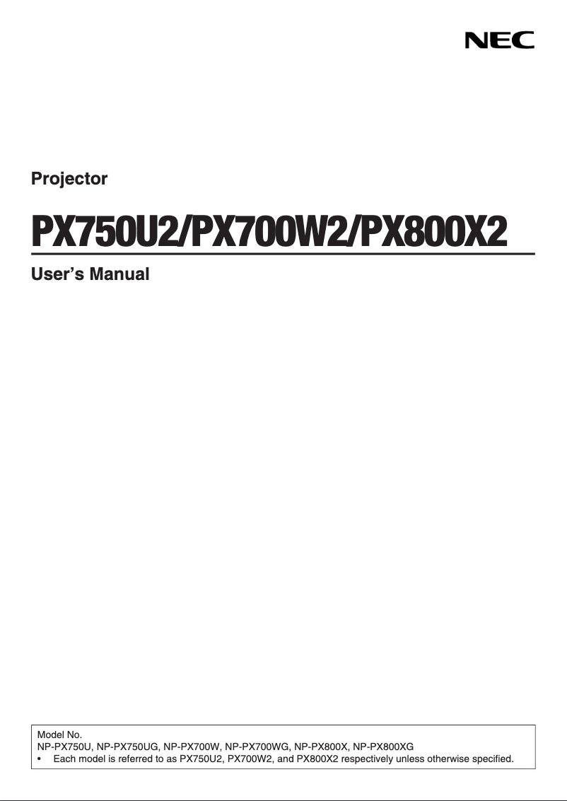 Page 1 of the manual User Manual NEC PX700W2