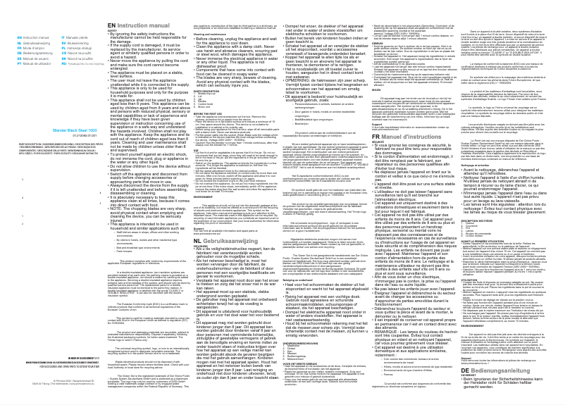 Image de la première page du manuel de l'appareil Black Steel 1000 212092