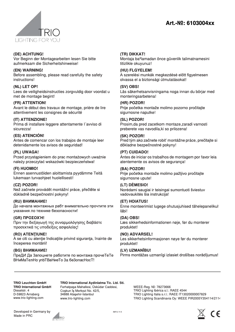 Page 1 of the manual User Manual Trio Lighting Napoli 610300406