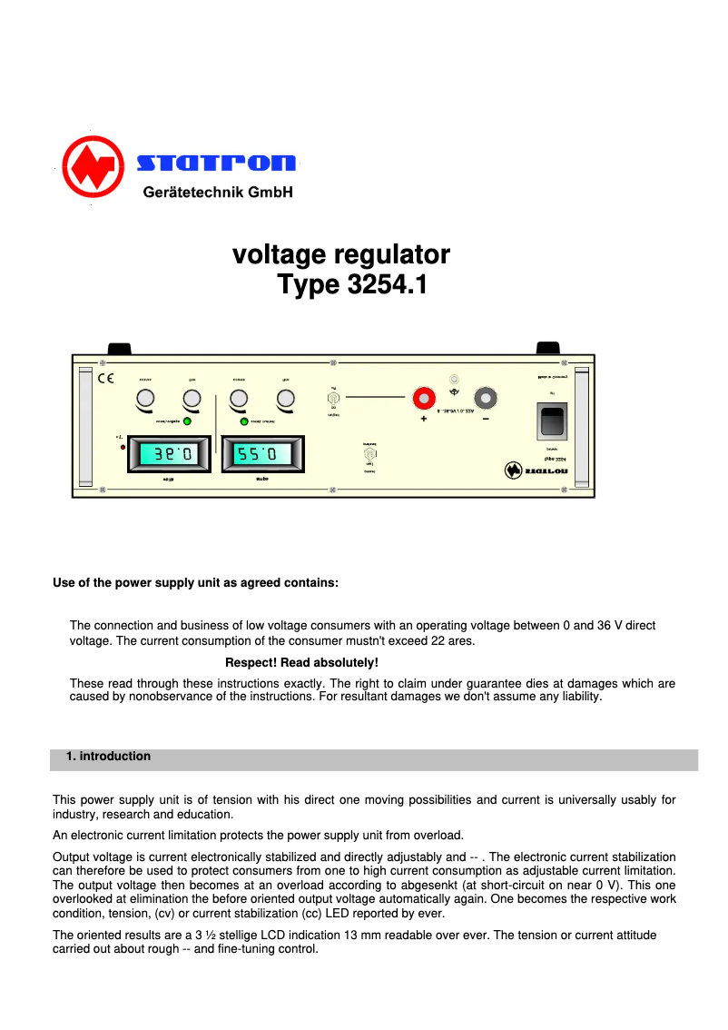 First page image of the manual for 3254.1