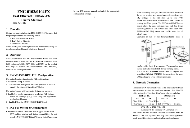 First page image of the manual for FNC-0104FX