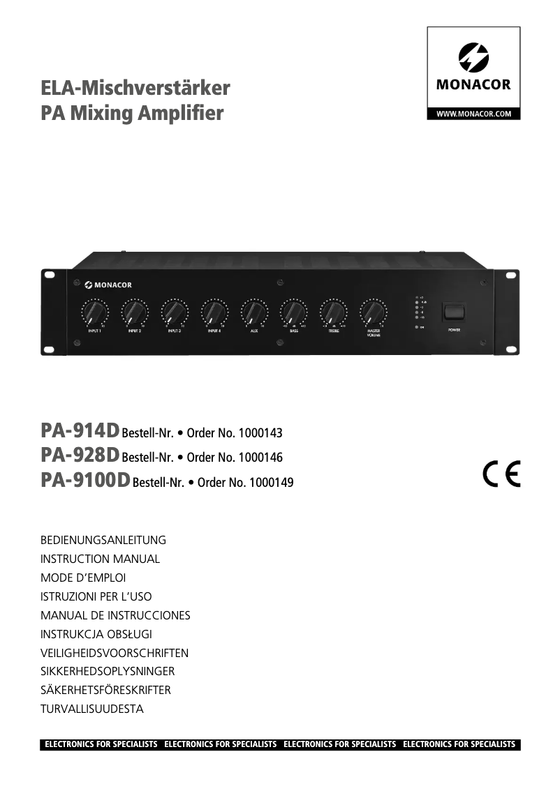 First page image of the manual for PA-928D