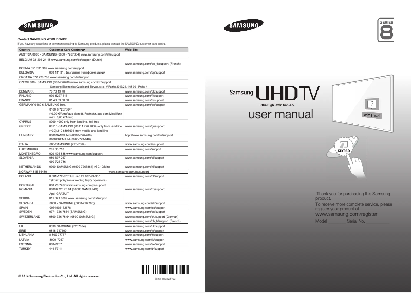 First page image of the manual for UE65HU8205T