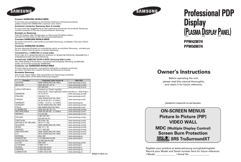 Page 1 of the manual User Manual Samsung PPM50M7HS