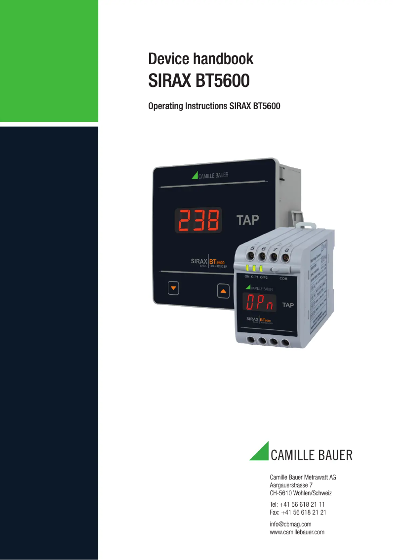Page 1 of the manual User Manual Camille Bauer SIRAX BT5600