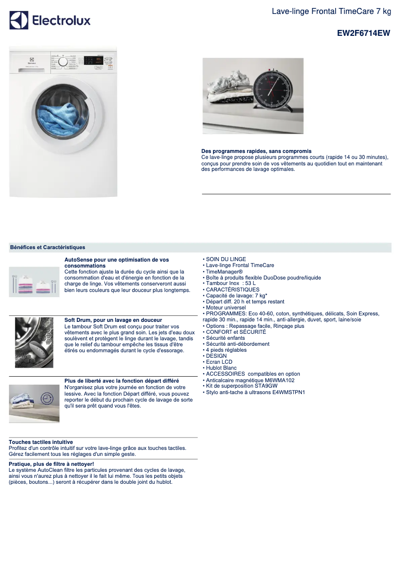 Page 1 of the manual Technical Sheet Electrolux EW2F6714EW