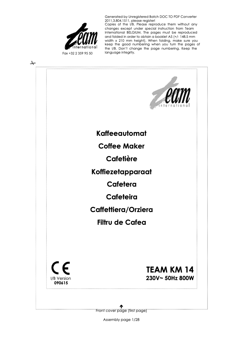 Page 1 of the manual User Manual Team KM 14