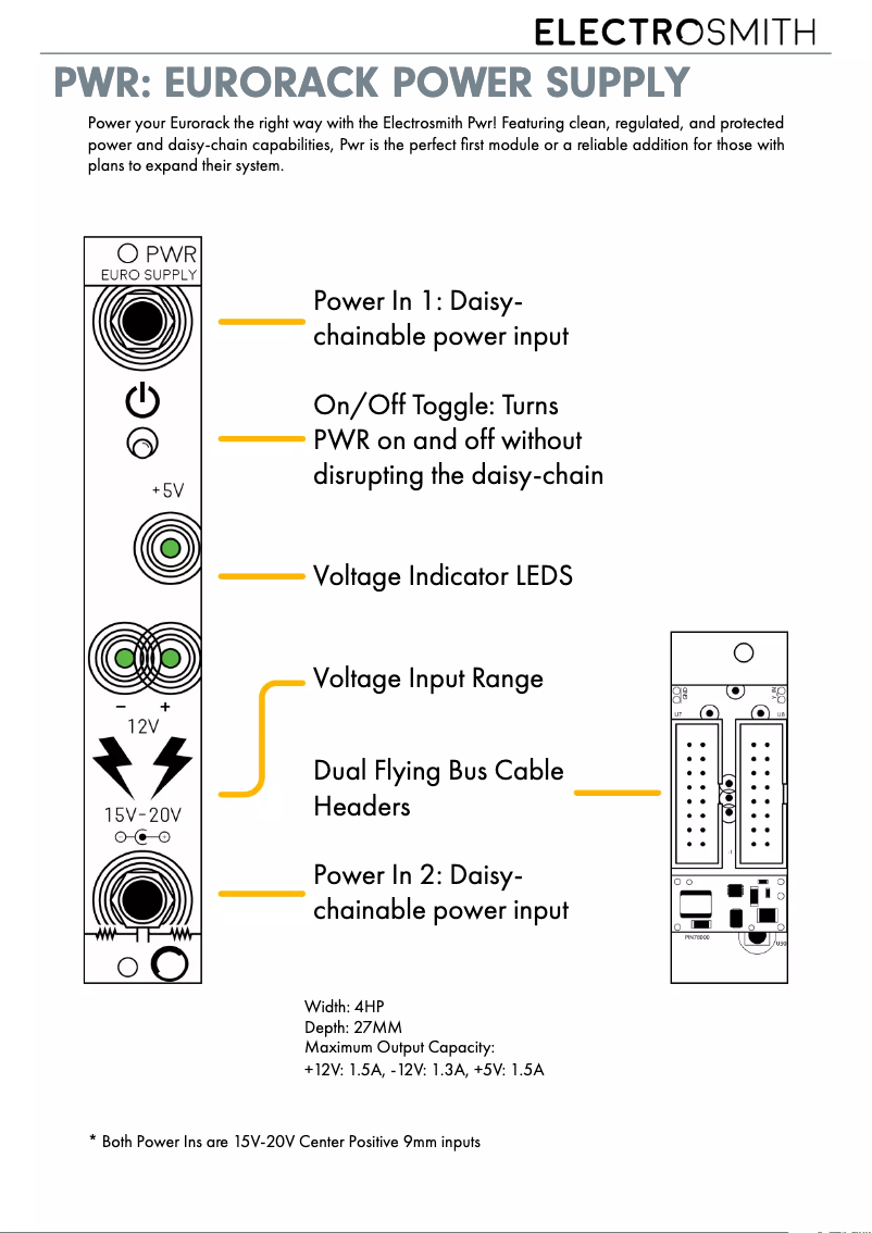 Page 1 of the manual User Manual Electrosmith PWR Eurorack Power Supply