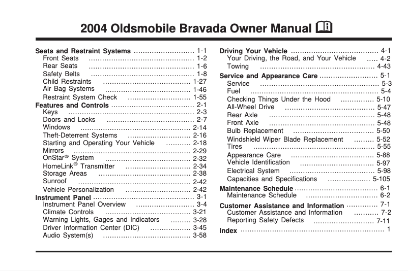 First page image of the manual for Bravada (1996)