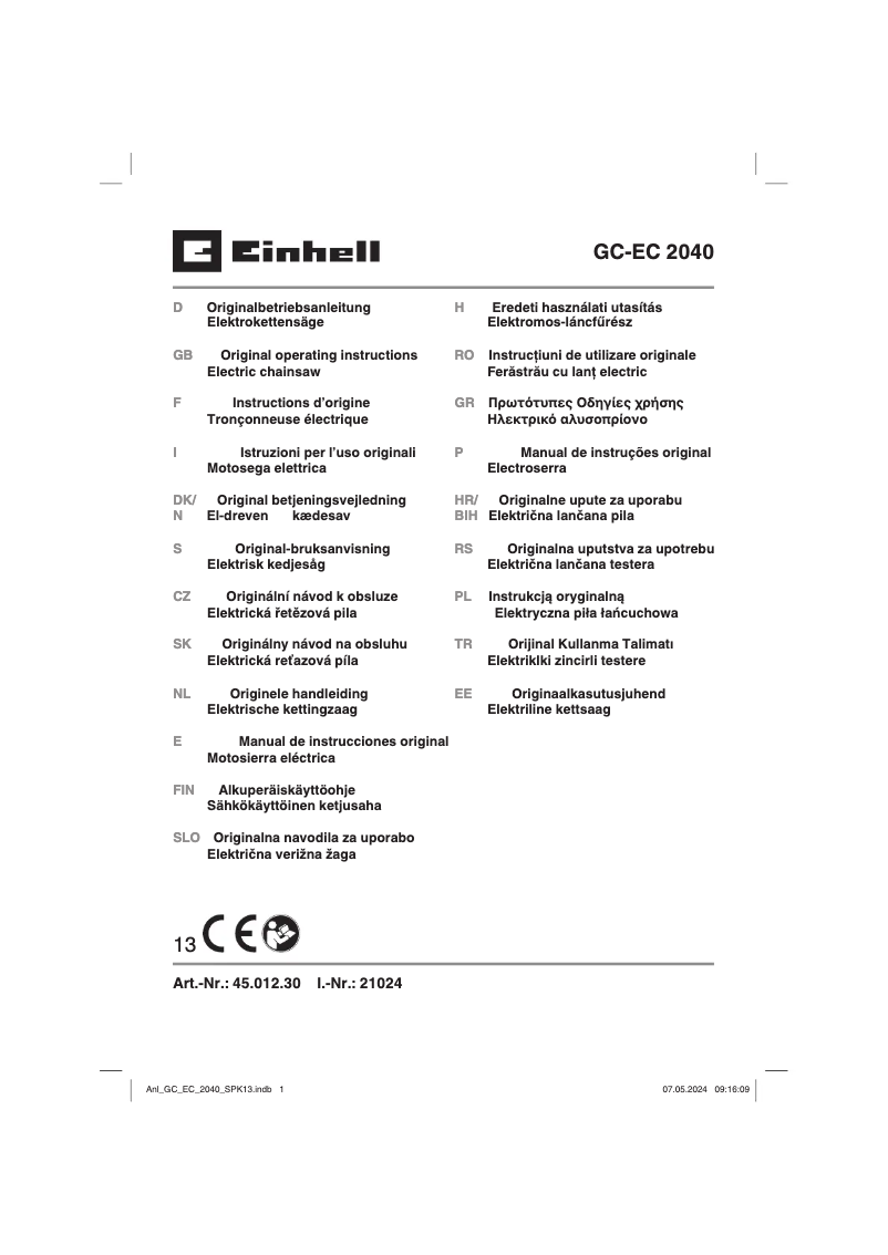 Page 1 of the manual User Manual Einhell GC-EC 2040
