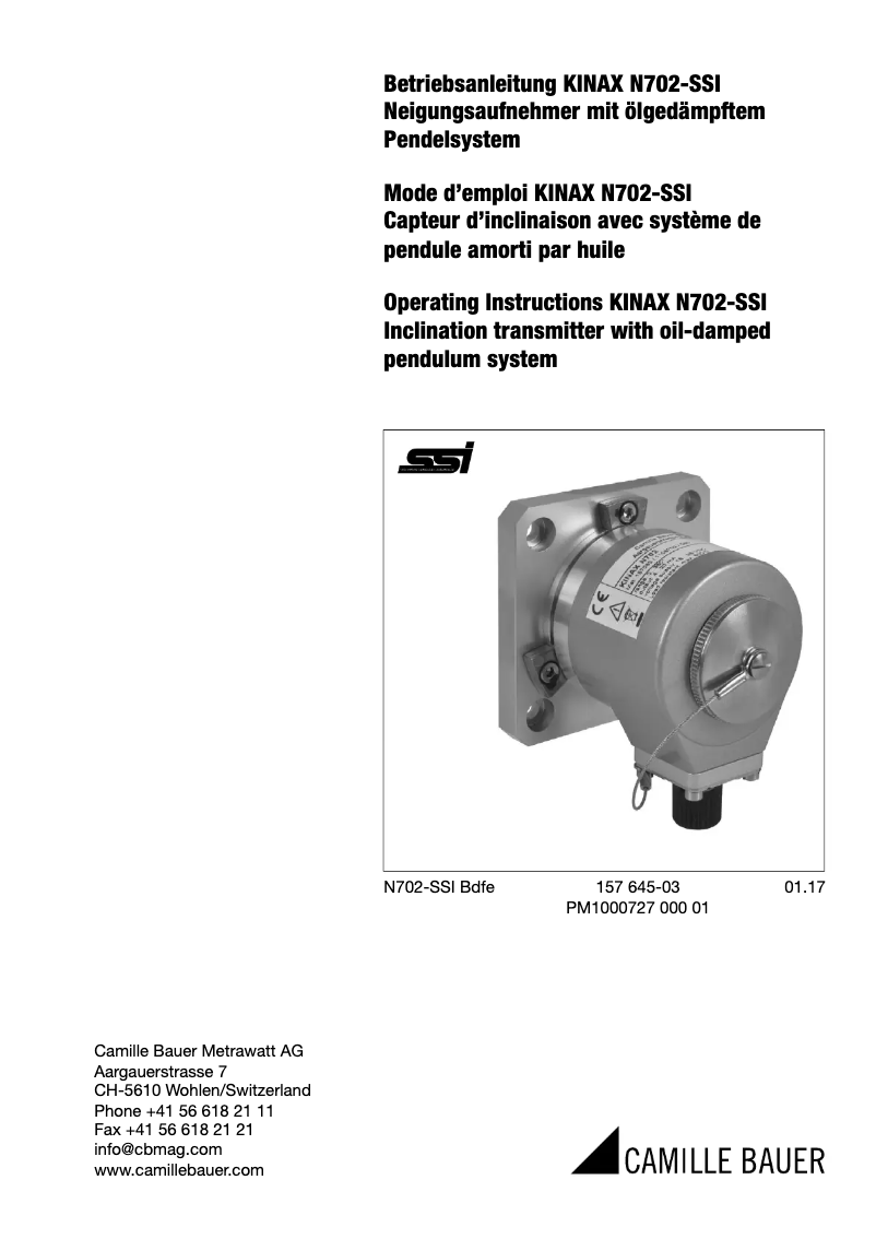 Page 1 of the manual User Manual Camille Bauer KINAX N702-SSI