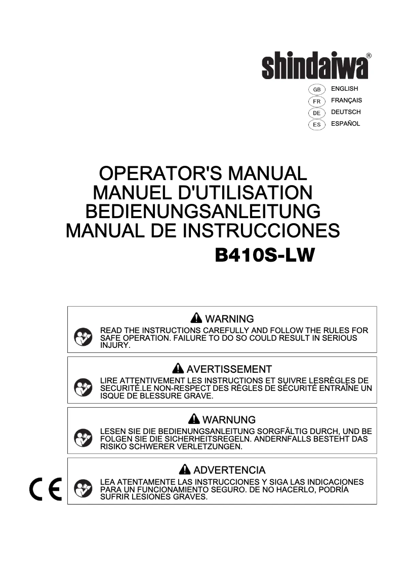 Page 1 of the manual User Manual Shindaiwa B410S-LW
