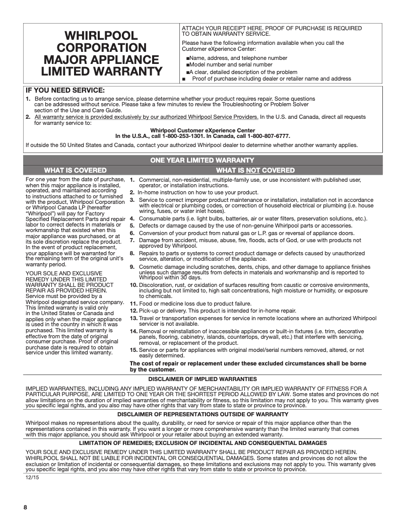 Page 1 of the manual Warranty Information JennAir UDT555SAFP