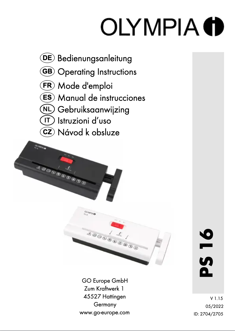 Page 1 of the manual User Manual Olympia PS 16