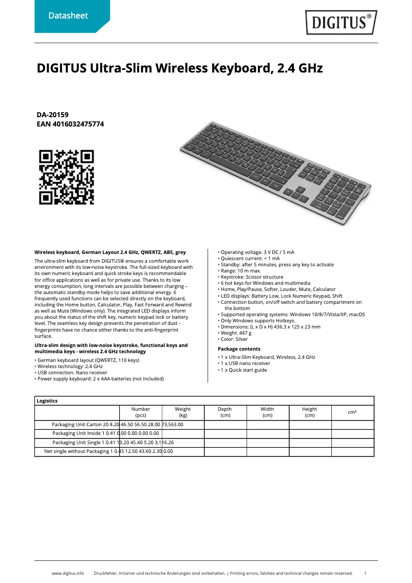 First page image of the manual for DA-20159