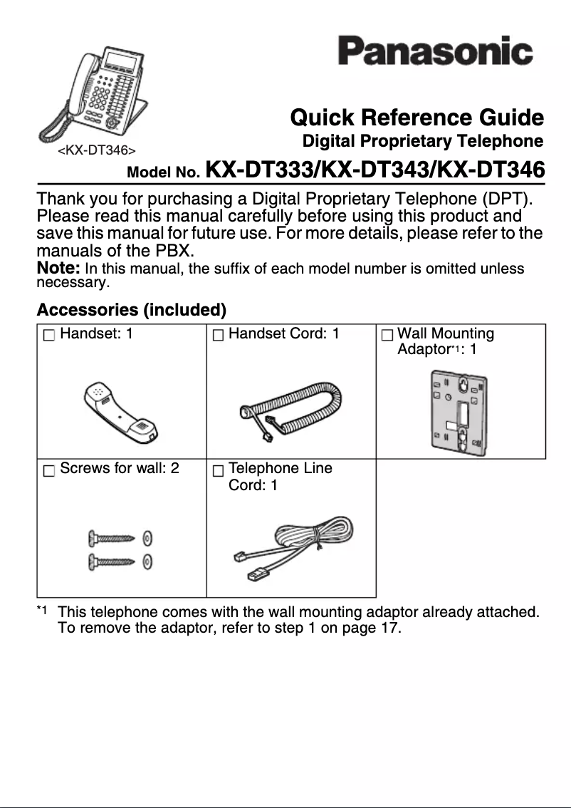 Page 1 of the manual User Manual Panasonic KX-DT346