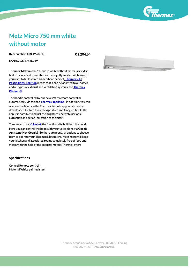 Page 1 of the manual Technical Sheet Thermex Metz Micro