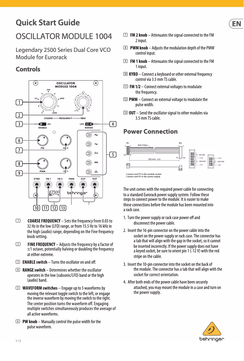 Page 1 of the manual User Manual Behringer Oscillator Module 1004