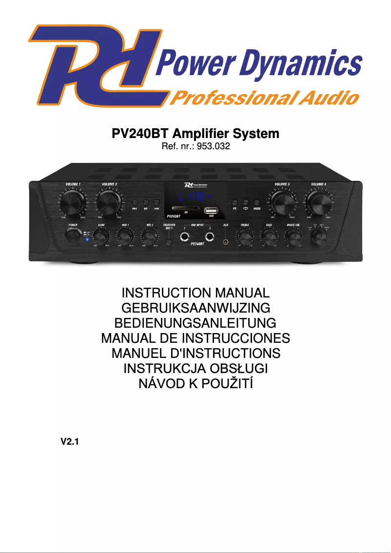 First page image of the manual for PV240BT