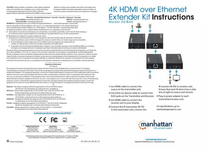 Page 1 of the manual Instruction Manual Manhattan 207645