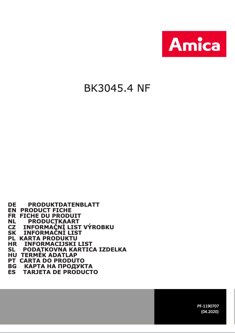 Page 1 of the manual Technical Sheet Amica Bagio Eco VM 3045