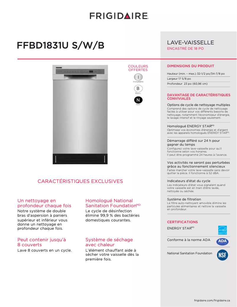 First page image of the manual for FFBD1831US