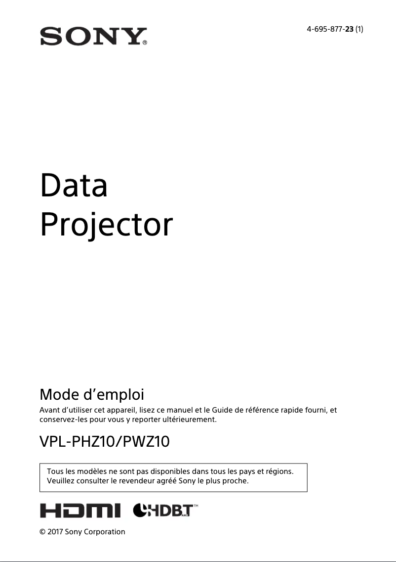First page image of the manual for VPL-PHZ10