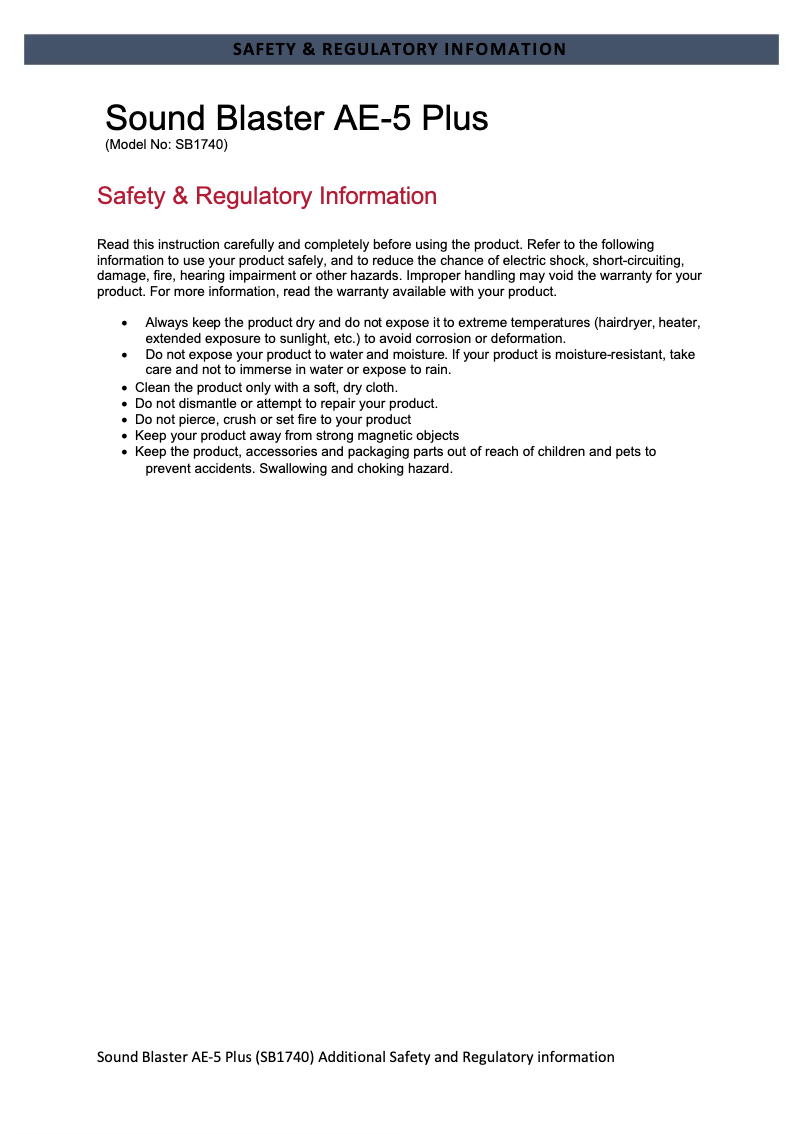 First page image of the manual for Sound BlasterX AE-5 Plus