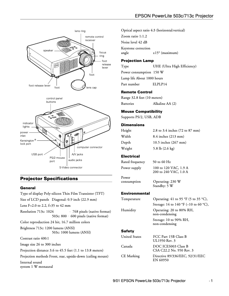 Image de la première page du manuel de l'appareil PowerLite 503c
