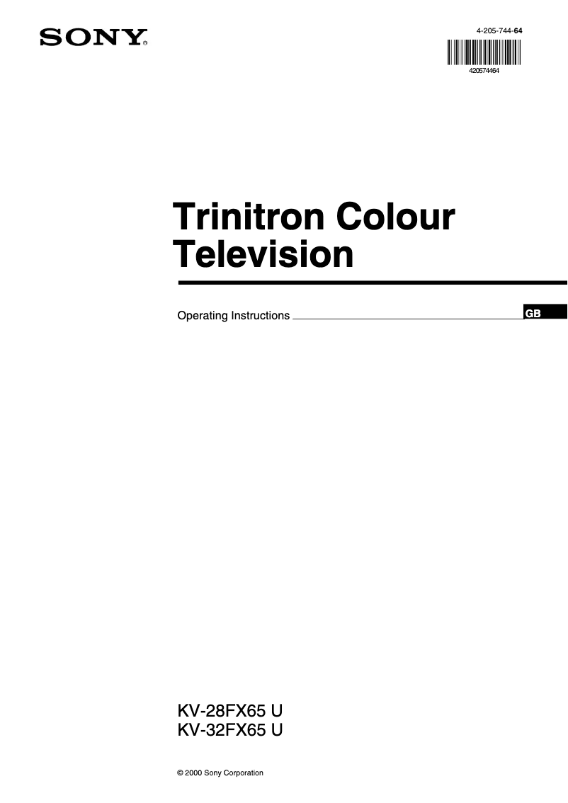 First page image of the manual for KV-28FX65U