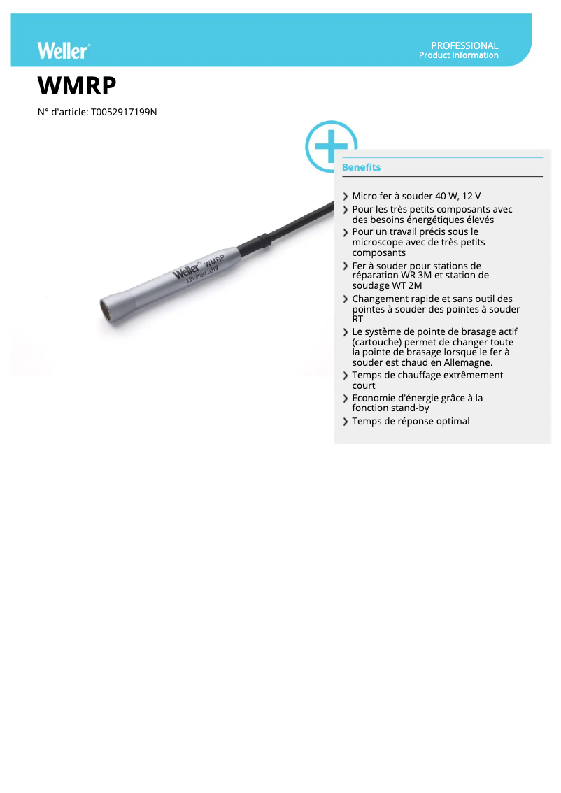 Page 1 of the manual Technical Sheet Weller WMRP