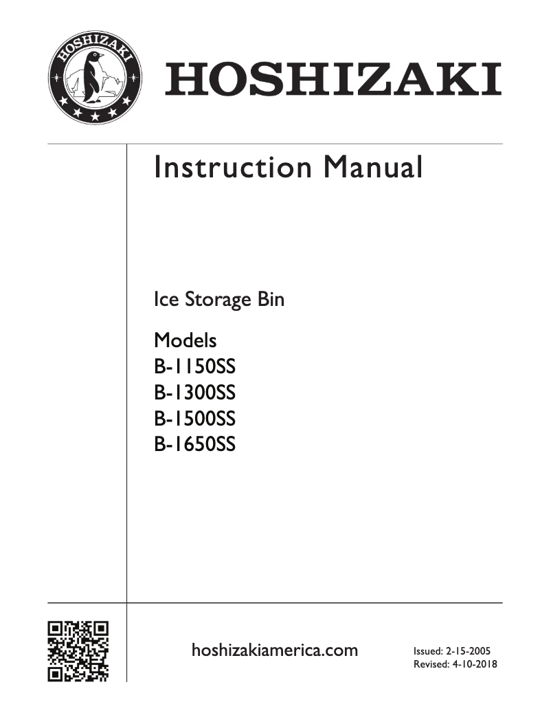 Page 1 of the manual Installation Guide Hoshizaki B-1300SS