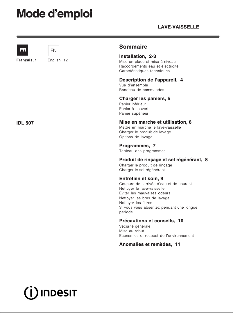 First page image of the manual for IDL 507 FR.2