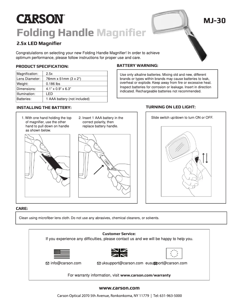 Page 1 of the manual User Manual Carson MJ-30