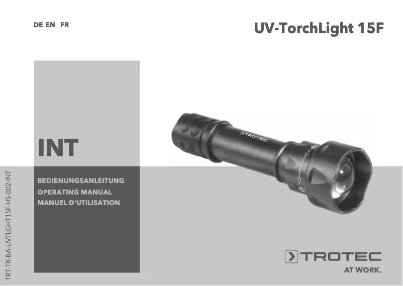 Page 1 of the manual User Manual Trotec UV-TorchLight 15F