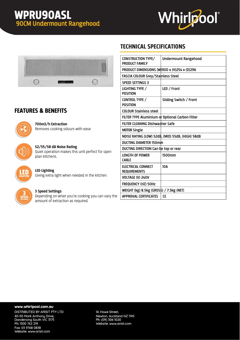 First page image of the manual for WPRU90ASL