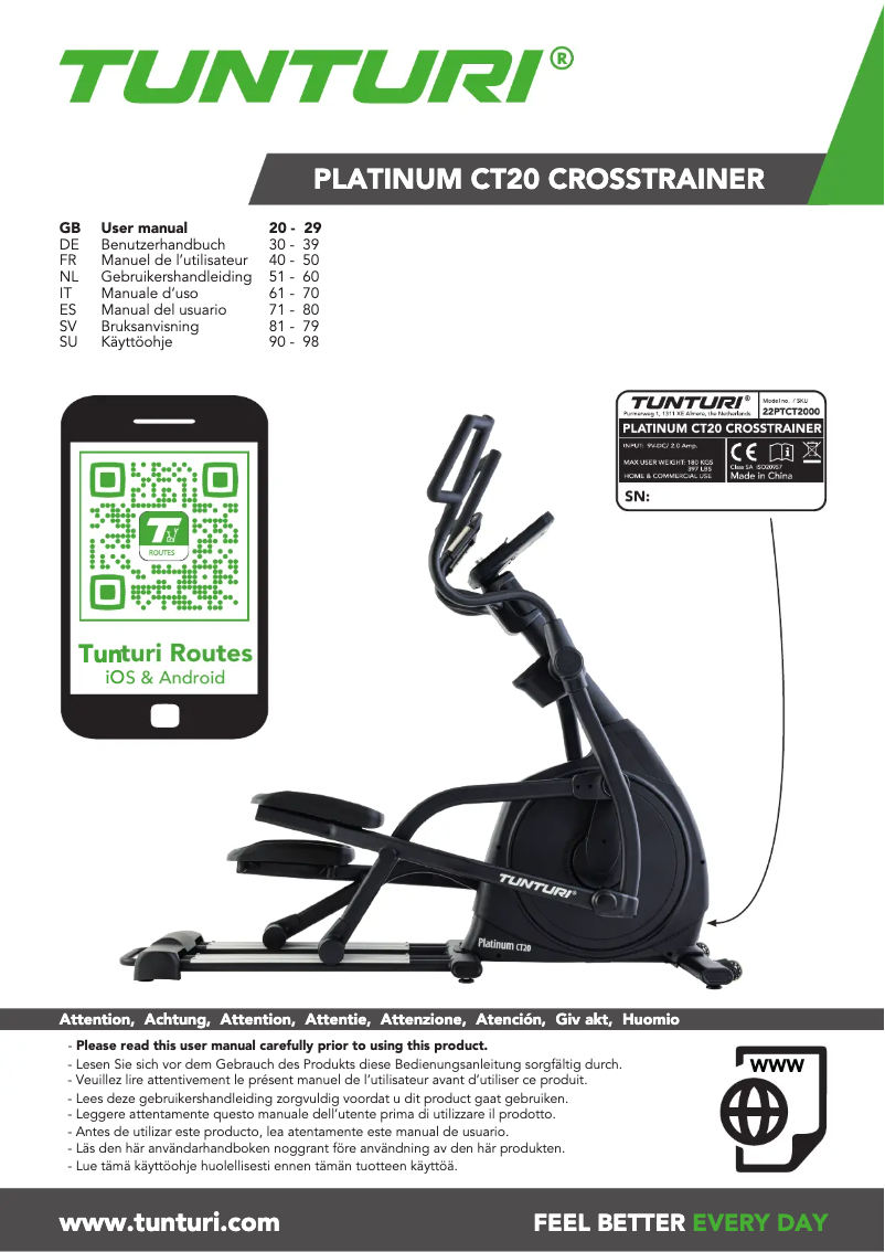 First page image of the manual for Platinum CT20