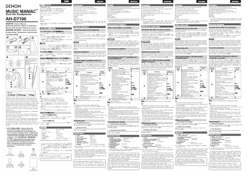 First page image of the manual for AH-D7100
