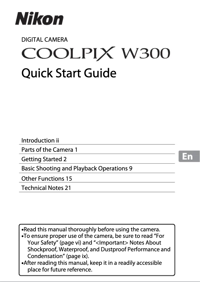 Page 1 of the manual Quick Start Guide Nikon Coolpix W300